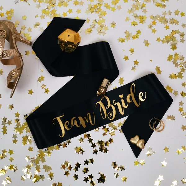 Team Bride Sash - BLACK & GOLD Team Bride Hen Party Range - Other Matching Sashes Available