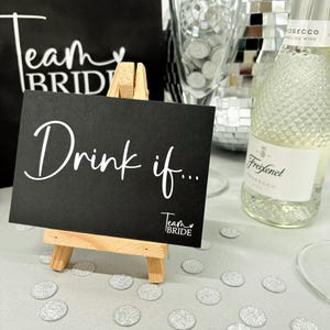 Juego de despedida de soltera DRINK IF - Team Bride Black and White / Accesorios para despedida de soltera, relleno para bolsa de despedida de soltera, regalo para futura novia, juego de cartas, paquete de 20