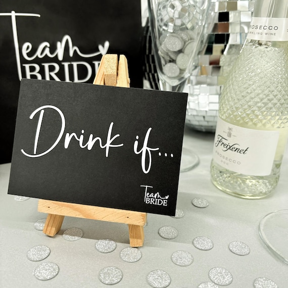 DRINK IF Hen Party Game - Team Bride Black and White | Hen Night Accessories, Hen Party Bag Filler, Bride to Be Gift, Card Game, Pack of 20