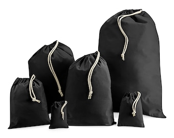 Reusable Black Cotton Drawstring Storage Bag - 6 Sizes 100% Cotton Drawstring, Drawstring Bag for Washing / Laundry / Toys - Bag For Life