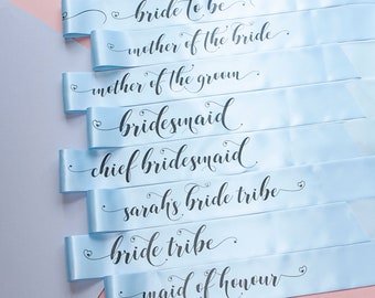 Blue PASTEL BRIDE TRIBE Hen Party Sashes | Pastel coloured Sashes | Bride to Be | Bridesmaid | Maid of Honour | Mother of the Bride Groom
