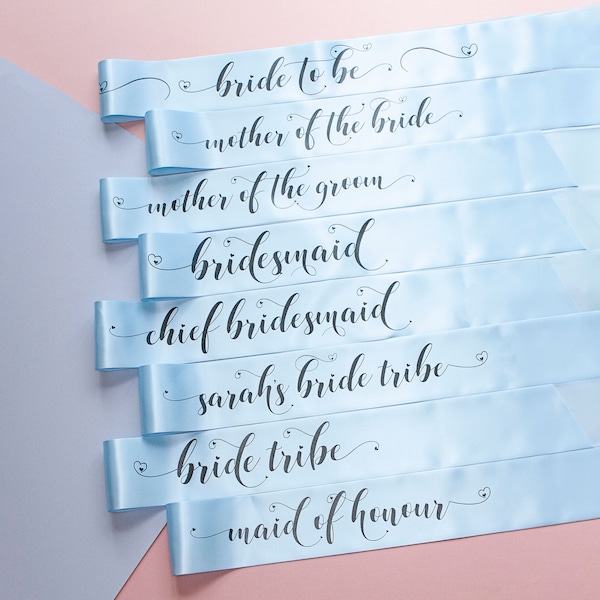 Blue PASTEL BRIDE TRIBE Hen Party Sashes | Pastel coloured Sashes | Bride to Be | Bridesmaid | Maid of Honour | Mother of the Bride Groom