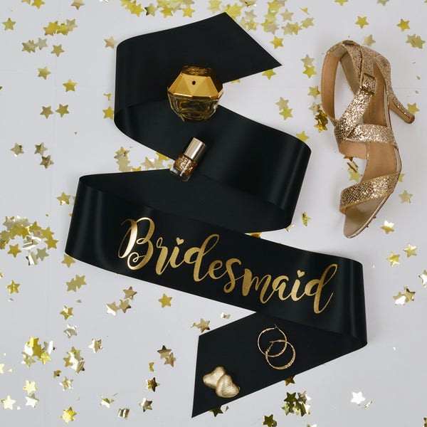 Bridesmaid Sash - BLACK & GOLD Team Bride Hen Party Range - Other Matching Sashes Available