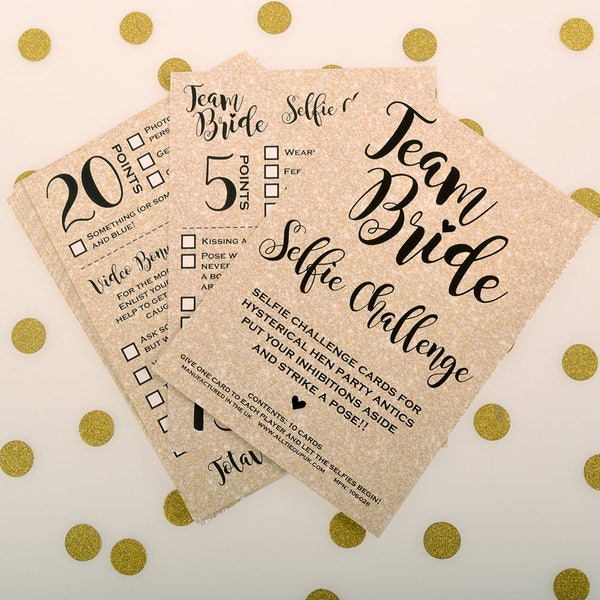 10 x Gold Hen Party Selfie Challenge Cards - Hen Night Games - Hen Party Game - Girls Night Out Activities
