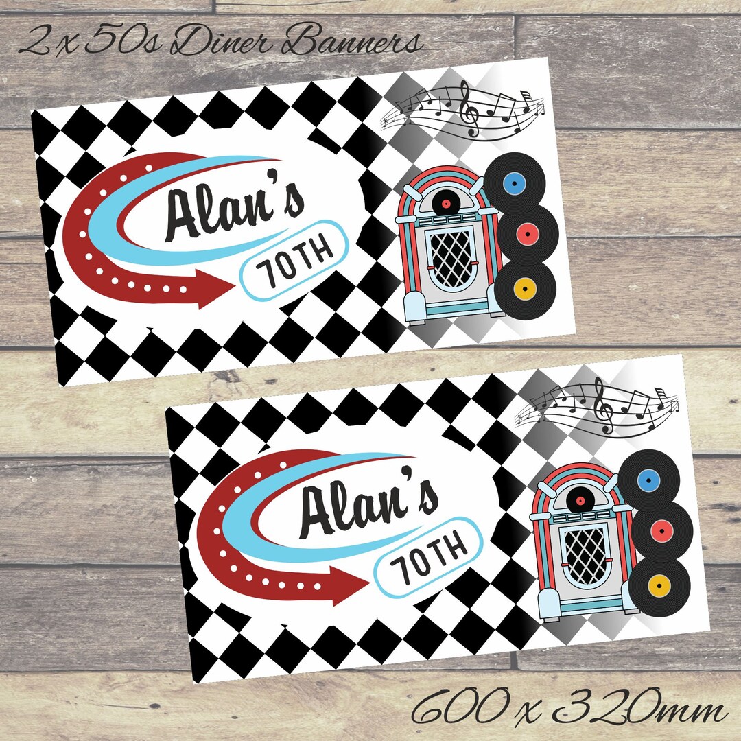 2 X 50s PARTY BANNERS | Fifties Birthday Banners | Personalised ...