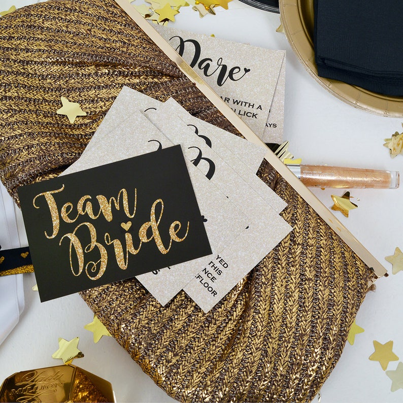 20 x BLACK & GOLD Team Bride Hen Party Dare Cards Hen Night Games Hen Party Games Girls Night Out image 1