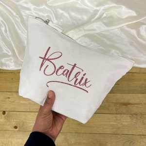 White Glitter Make Up Bag - PERSONALISED, Name, Gift For Her/Mum/Friend, Cosmetic Bag, Storage Bag, Christmas Gift, Stocking Filler, S/M/L