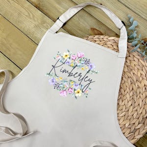 PERSONALISED FLORAL APRON With Name, Custom Apron, Gift For Bakers, Gift For Her/Mum/Friend/Grandma, Cooking Baking Apron, Personalised Gift