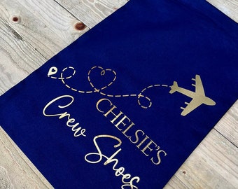 PERSONALISED CREW SHOE Bag | Cabin Crew Shoe Bag | Flight Attendant Bag | Custom Drawstring Bag | Personalised Bag