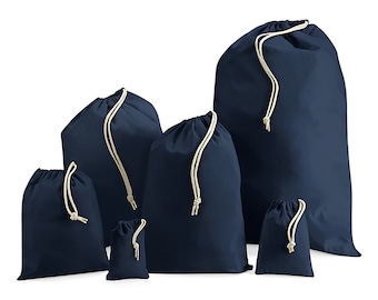 Sac de rangement réutilisable avec cordon de serrage en coton bleu marine - 6 tailles avec cordon de serrage 100 % coton, sac à cordon pour le lavage/lessive/sac à jouets pour la vie