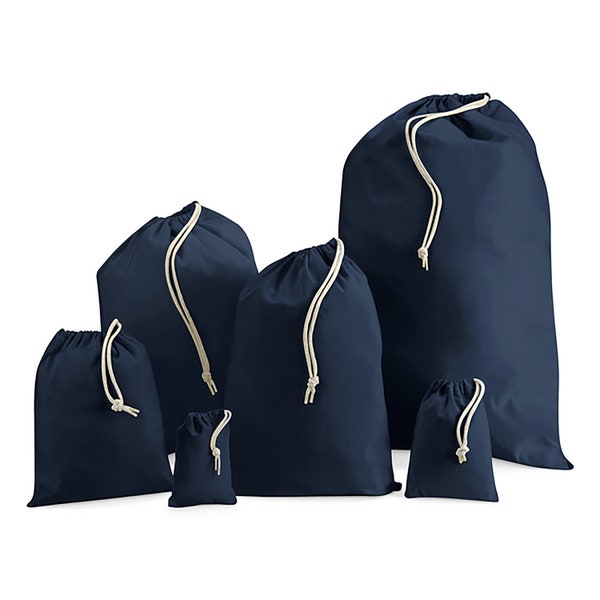 Reusable Navy Blue Cotton Drawstring Storage Bag - 6 Sizes 100% Cotton Drawstring, Drawstring Bag for Washing / Laundry / Toys Bag For Life