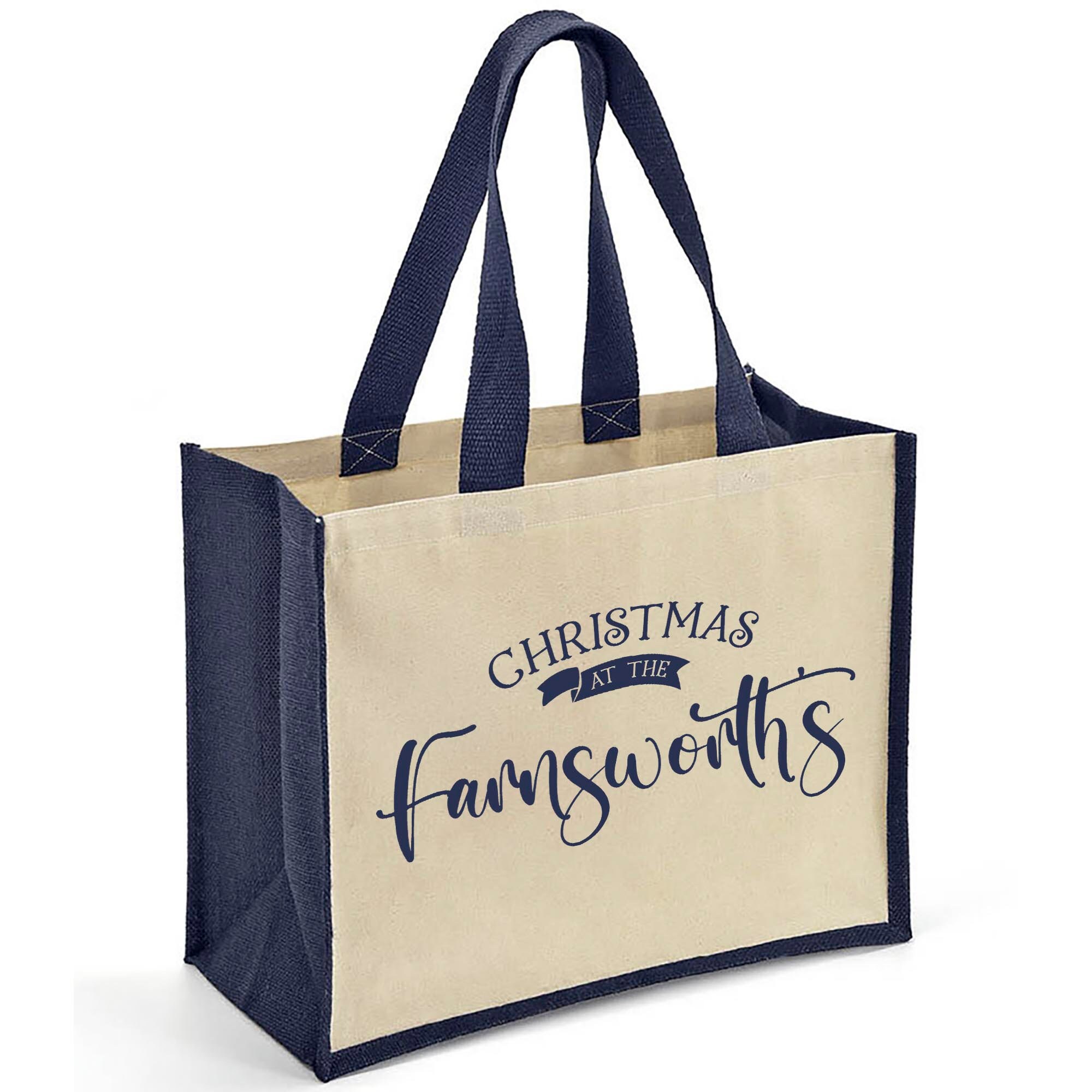 PERSONALISED TOTE BAG Large Jute Bag Personalised Large Shopping Bag Christmas Hamper Alternative Family Gift Etsy