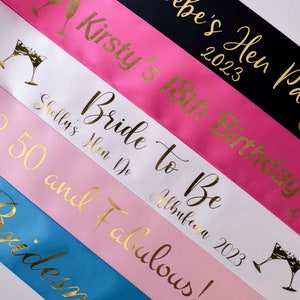Personalised GOLD SASH -  Gold Hen Night Sash | Gold Birthday Sash | Gold Personalised Sash | Custom Sash