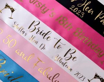 Personalised GOLD SASH -  Gold Hen Night Sash | Gold Birthday Sash | Gold Personalised Sash | Custom Sash