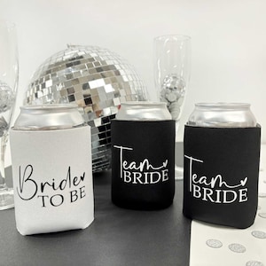 TEAM BRIDE Can Coolers, Hen Party Favours, Hen Do, Drinks/Beer Holder, Drinks Sleeves, Bride To Be, Hen Party Gift Bag Fillers, Black&White