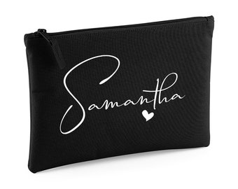 Black Personalised MAKE UP BAG | Heart Name Bag | Wash Bag Gift | Birthday Gift Bag | Name Heart