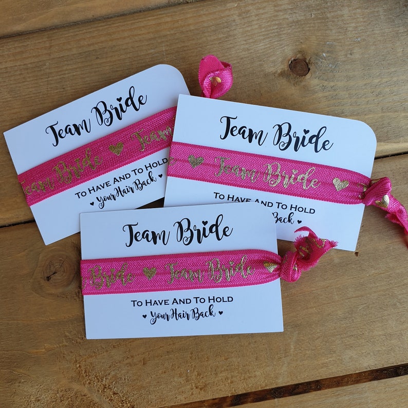 Pink Team Bride HAIR TIE / WRISTBAND Hen Party Hen Do Favours Hen Night Accessories Hen Party Bag Fillers image 1