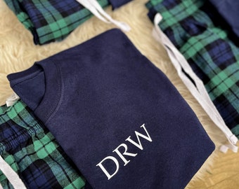 MENS PERSONALISED PYJAMAS - Tartan Short Set or Trouser Set with Initials | Gift For Him | Pyjama Set | Gifts For Men |  Men's Pyjamas Pjs