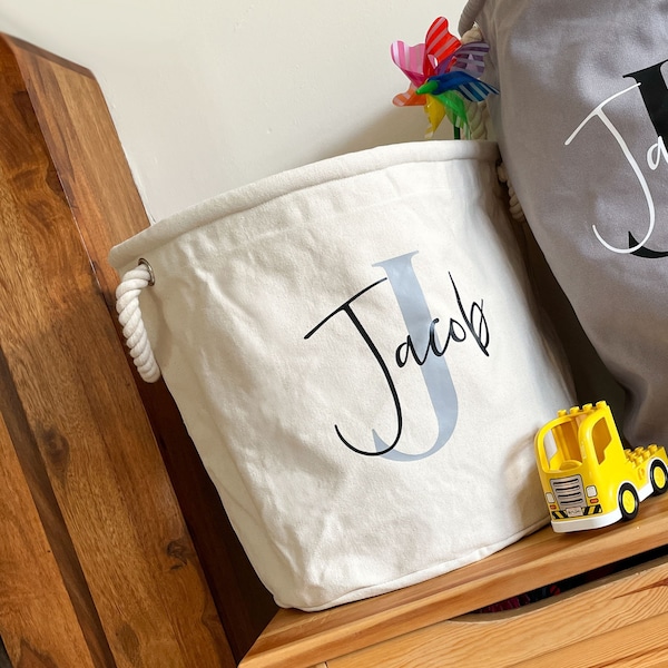 PERSONALISED TOY BAG | Personalised with Name and Initials | Child Storage Bag | Child's room Storage Bag | Now only available in Natural!