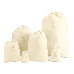 Reusable Natural Cream Cotton Drawstring Storage Bag 6 Sizes 100% Cotton Drawstring, Drawstring Bag for Washing Laundry Toys Bag For Life image 1