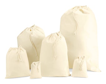 Sac de rangement réutilisable avec cordon de serrage en coton crème naturel - 6 tailles Cordon de serrage 100 % coton, sac à cordon coulissant pour laver le linge, jouets Bag For Life