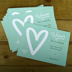 Baby Shower WINNERS CERTIFICATES | Gender Neutral Baby Shower | Mint Green Baby Shower | Baby Shower Game
