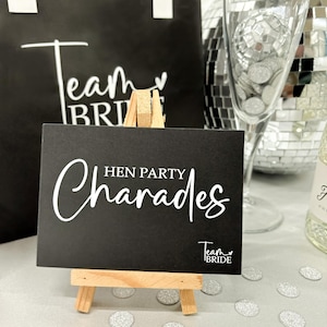 CHARADES Juego de despedida de soltera, equipo de novia en blanco y negro, accesorios para despedida de soltera, relleno para bolsa de despedida de soltera, regalo para futura novia, juego de cartas divertido, paquete de 20