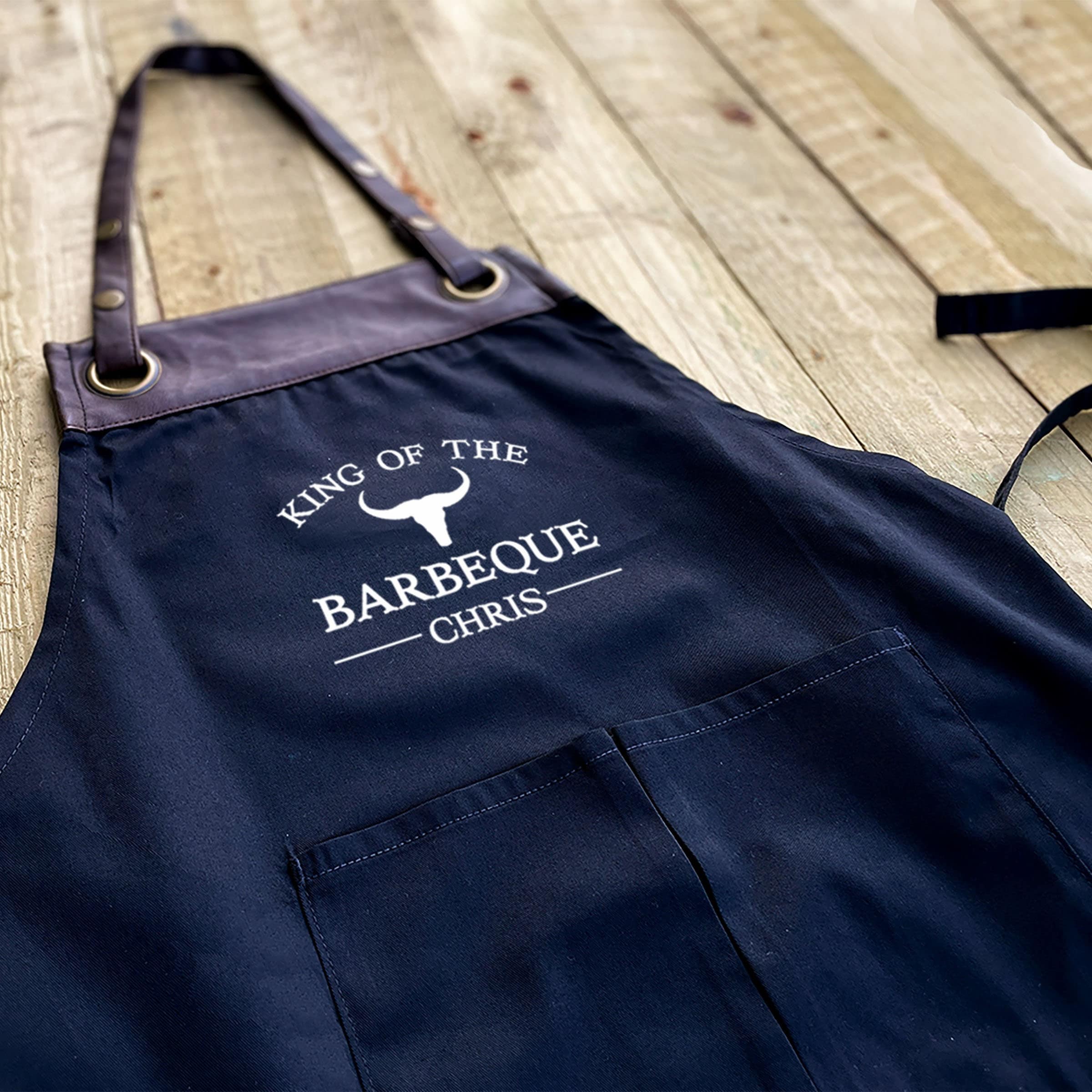 PERSONALISED BBQ APRON - Personalised Barbeque Apron - Faux Leather Butchers Style Apron - Grilling Apron - Mens Apron - Dad gift - Bull