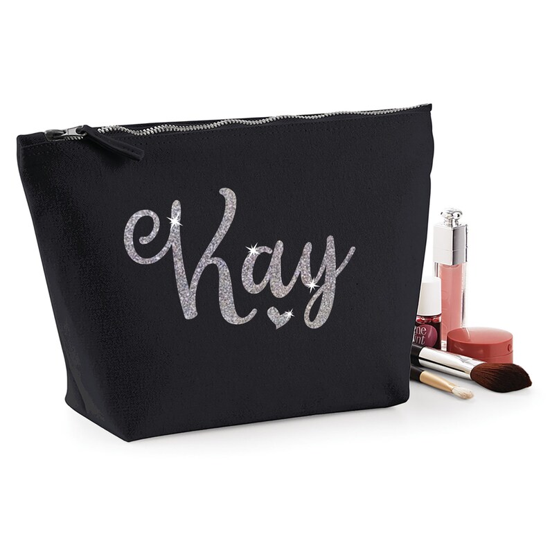 Black Personalised MAKE UP BAG Glitter Name Any Name Glitter Etsy