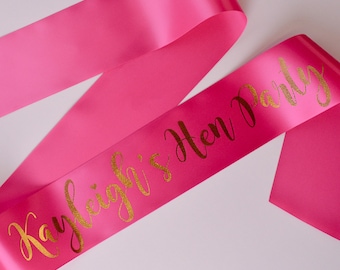 Personalised Hen Night Sash - Team Bride Hen Party Range - Other Matching Sashes Available - Pink and Gold Hen Party Sash