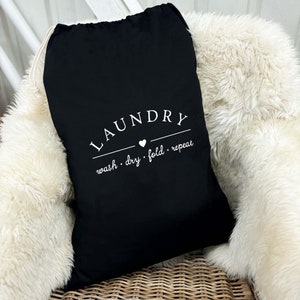 Sac à linge avec cordon de serrage - « Lavage à sec et répétition des plis », 100 % coton, tailles L / XL, sac à vêtements, sac à linge pour la maison et les voyages, sac à laver
