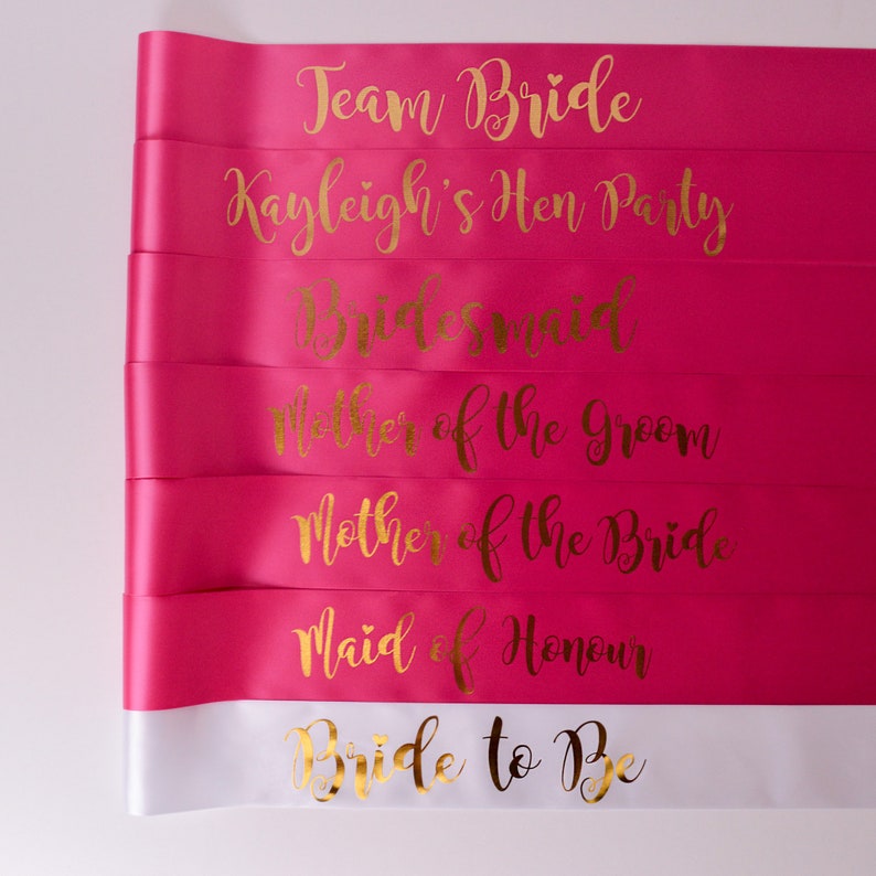 Maid of Honour Sash Team Bride Hen Party Range Other Matching Sashes Available Pink and Gold Hen Party Sash image 2