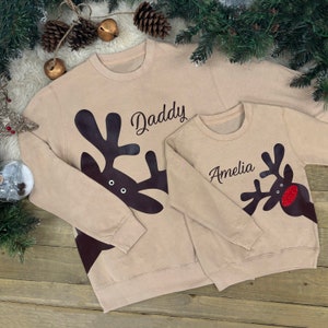 Personalised Rudolph Christmas Jumper | Matching Family Set, Christmas Sweater, Xmas Jumper, Men /Women/ Kids Set, Festive, Novelty, Glitter