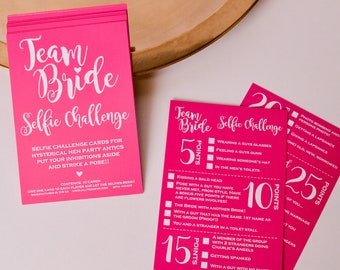 10 x Cartes de défi selfies Pink Hen Party - Jeux de nuit de poule - Jeu de fête de poule - Activités de soirée entre filles