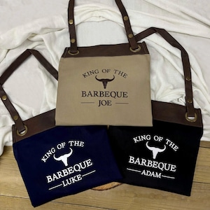 PERSONALISED BBQ APRON - Personalised Barbeque Apron - Faux Leather Butchers Style Apron - Grilling Apron - Mens Apron - Dad gift - Bull