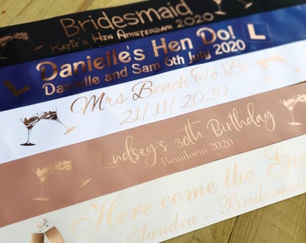 Personalised ROSE GOLD SASH - Rose Gold Hen Night Sash / Rose Gold Birthday Sash / Rose Gold Personalised Sash