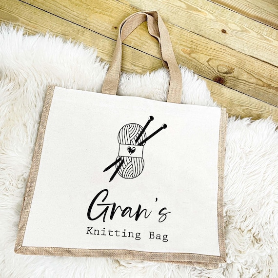 Personalised Knitting Tote Bag Add Your Own Text Knitting Bag, Crochet  Bag, Craft Bag, Jute Tote, Knitting Gifts, Gift For Mum Grandma
