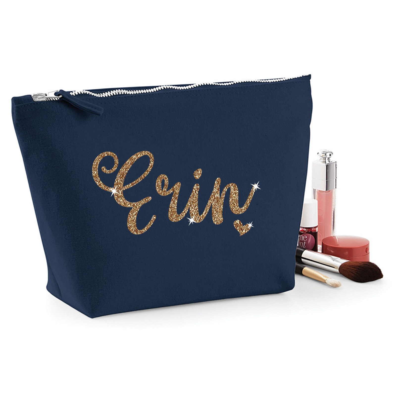 Navy Blue Personalised MAKE UP BAG Glitter Name | Any Name Glitter Ch…