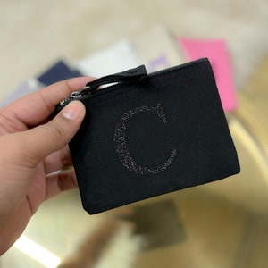 Monedero personalizado - Monedero con cremallera e inicial brillante, monedero para niñas, niños y mujeres, regalo para ella, minicartera, estuche con cremallera, monedero pequeño de tela
