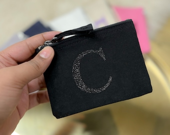 Porte-monnaie personnalisé - Initiales scintillantes | Porte-monnaie zippé, Sac à main fille/enfant/femme, Cadeau pour elle, Mini portefeuille, Pochette zippée, Petit sac à main en tissu