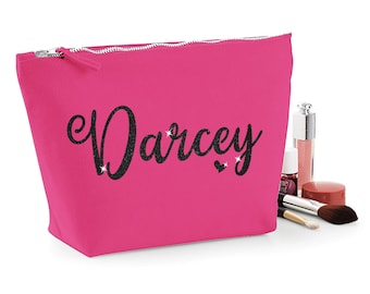 Pink Personalised MAKE UP BAG Glitter Name | Any Name Glitter Christmas Birthday Mum Gift | Glitter Make Up Bag