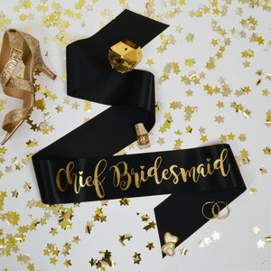 Fascia da damigella d'onore principale - Gamma per addio al nubilato Team Bride BLACK & GOLD - Disponibili altre fasce abbinate