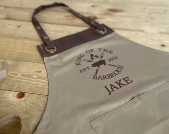 PERSONALISED BBQ APRON - Personalised Barbeque Apron - Faux Leather Butchers Style Apron - Grilling Apron - Mens Apron - Dad gift - Pig