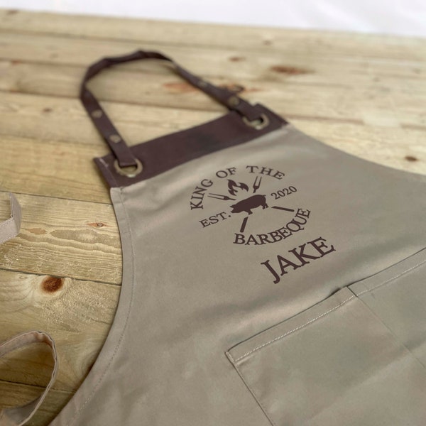 PERSONALISED BBQ APRON - Personalised Barbeque Apron - Faux Leather Butchers Style Apron - Grilling Apron - Mens Apron - Dad gift - Pig