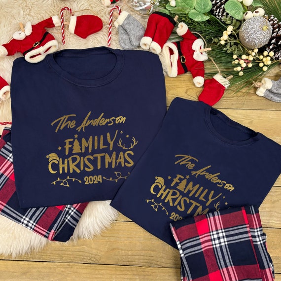 Personalised FAMILY CHRISTMAS PYJAMAS With Name Matching Family Set Xmas Christmas Eve Pyjamas Sleepwear Tartan Jersey Xmas Gift Etsy Canada