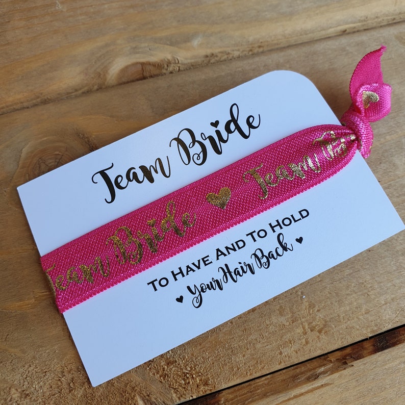 Pink Team Bride HAIR TIE / WRISTBAND Hen Party Hen Do Favours Hen Night Accessories Hen Party Bag Fillers Team Bride