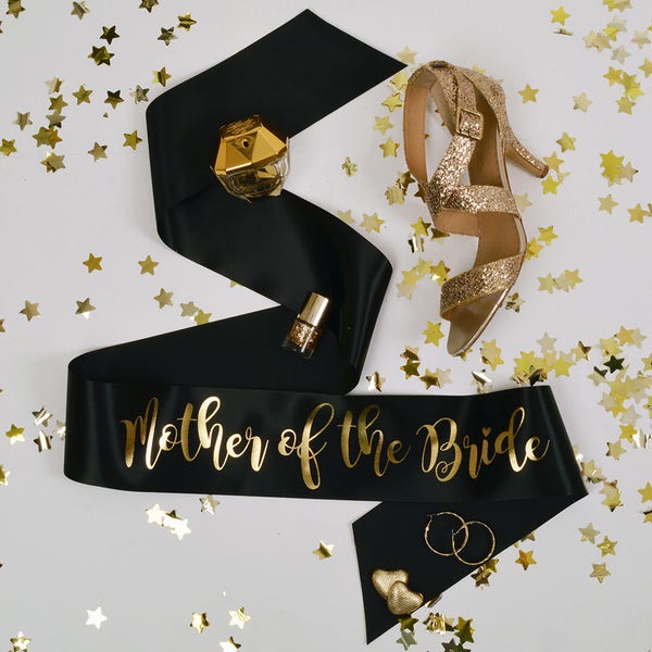 Mother of the Bride Sash - BLACK & GOLD Team Bride Hen Party Range - Other Matching Sashes Available