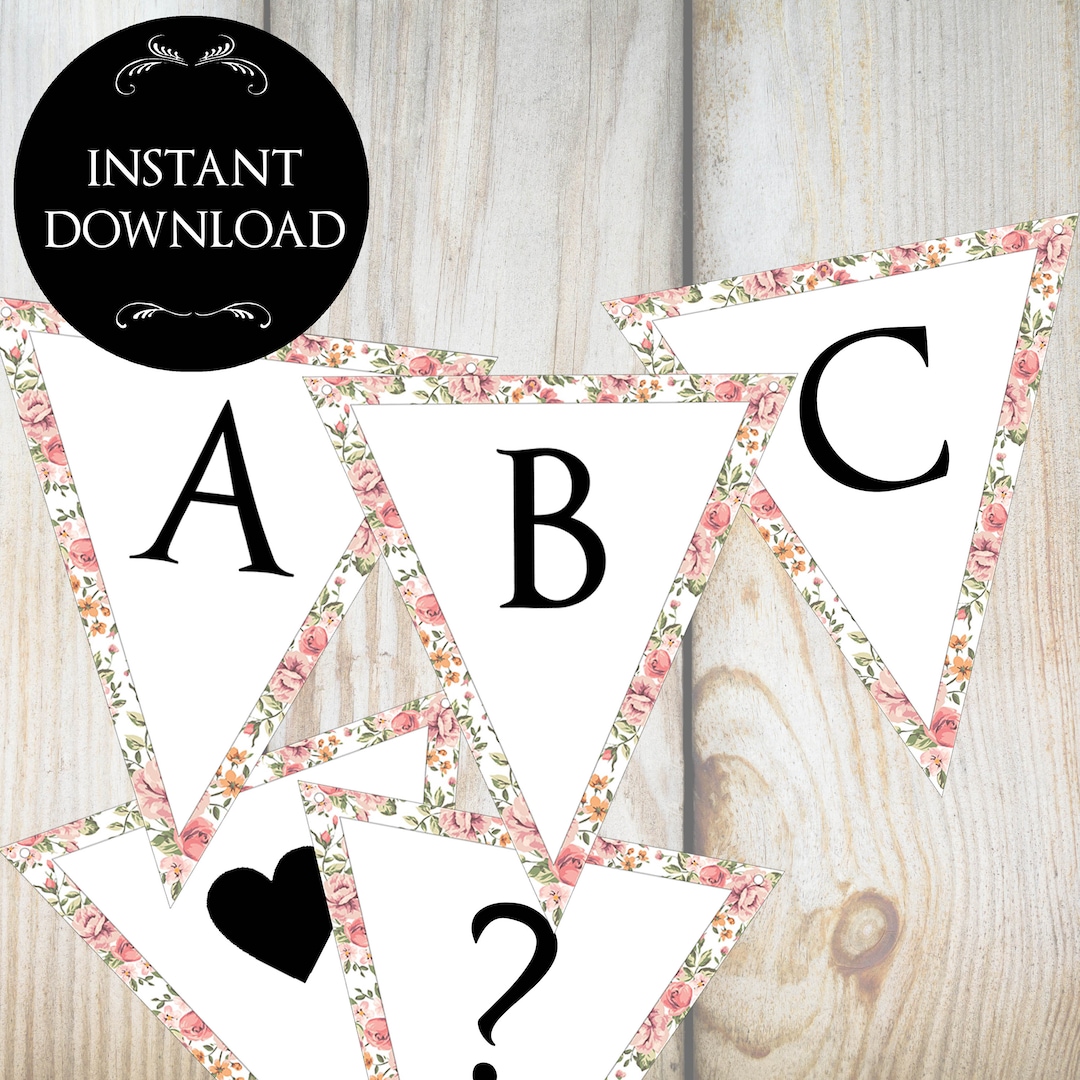Vintage Alphabet Bunting Printable Floral Banner Floral Pattern