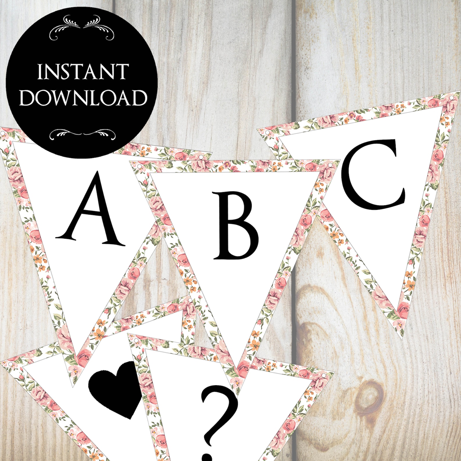 Vintage Alphabet Bunting Printable Floral Banner Floral Etsy