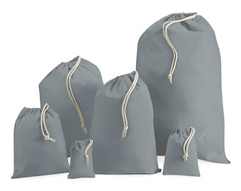 Sac de rangement réutilisable en coton gris avec cordon de serrage - 6 tailles Cordon de serrage 100 % coton, sac à cordon coulissant pour le lavage / le linge / les jouets - Sac pour la vie